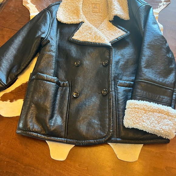 We The Free Jackets & Blazers - Free People Women’s Black Faux Leather Jacket with White Sherpa Lining